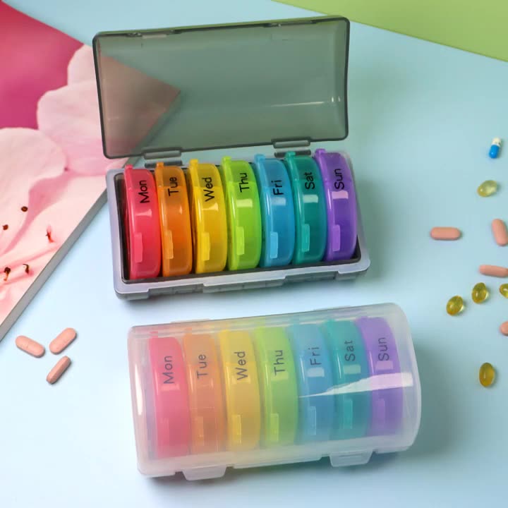 一周七天21格黑色药盒分类盒 便携塑料分格药盒