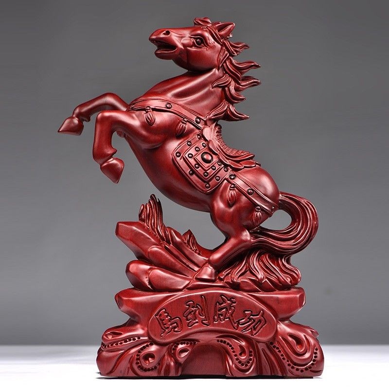 红花梨实木质马到成功摆件十二生肖木雕家居装饰摆设开业工艺礼品