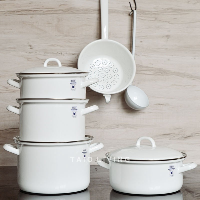 奥地利制造RIESS 手工搪瓷极简纯白炊具系列 炖锅汤锅厨房工具