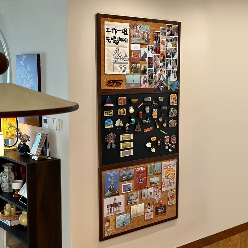 seeful复古木框碎花软木板照片墙愿景板作品展示板创意背景墙上告示板幼儿园主题宣传栏留言板定制图钉板