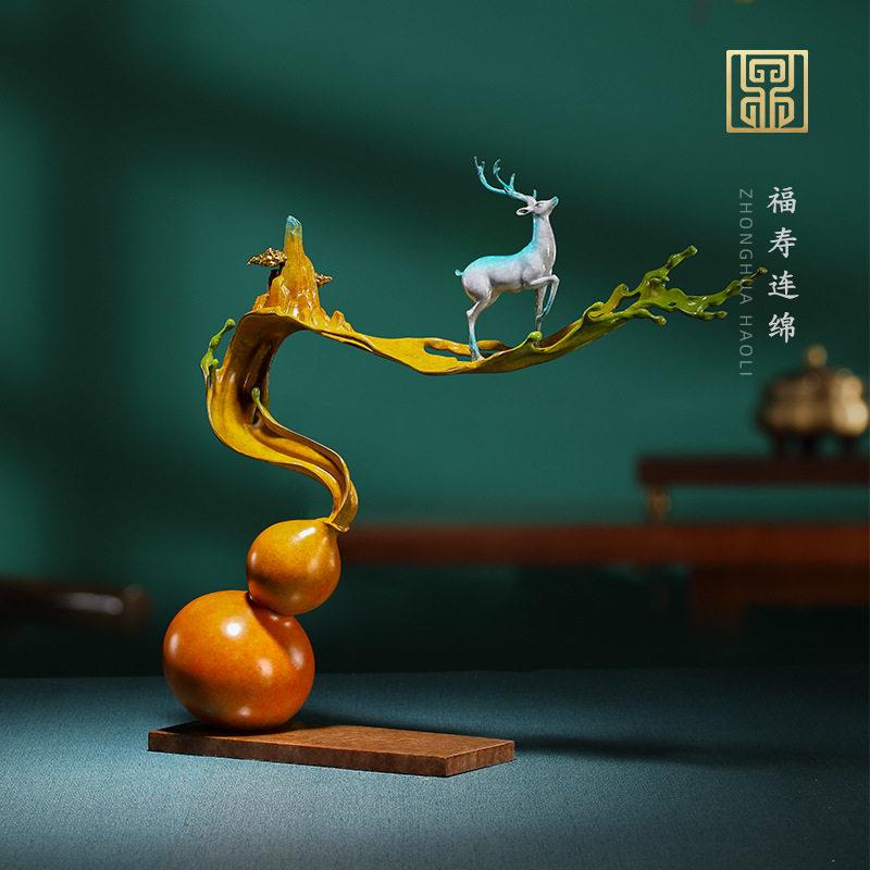 荣芙彩铜葫芦摆件客厅玄关大型福禄艺术品贺寿纪念品开业礼品