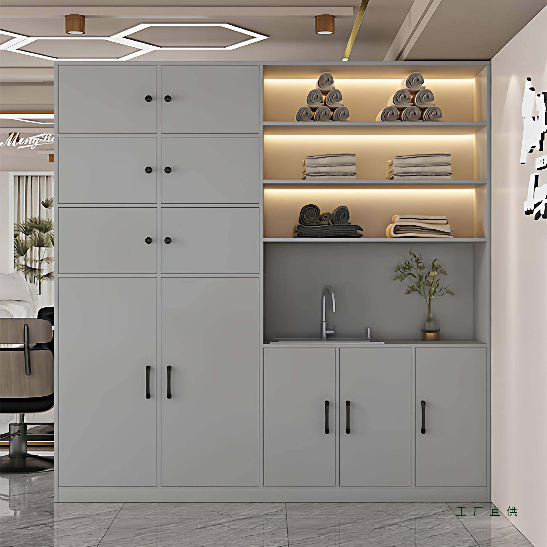 定 制理发店毛巾柜吧台洗头床隔断柜产品存包柜一体设计感储物柜,商业/办公家具,办公储物柜,淘宝优惠券,粉丝福利购,淘宝优惠卷