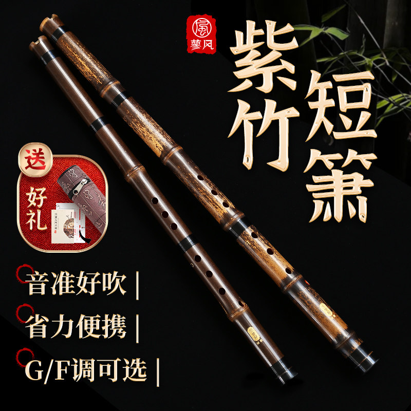 紫竹短萧初学者入门洞箫专业短竹箫便携八孔G调F高级玉短潇笛乐器