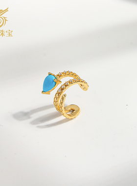 龙丰绿松轩天然绿松石几何蛇形款耳夾S925银镀18K水滴轻奢耳饰