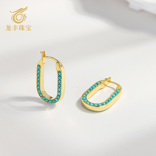 龙丰绿松轩S925银U形耳扣