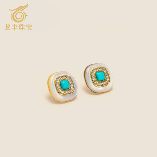 龙丰绿松轩S925银镀18K金耳钉