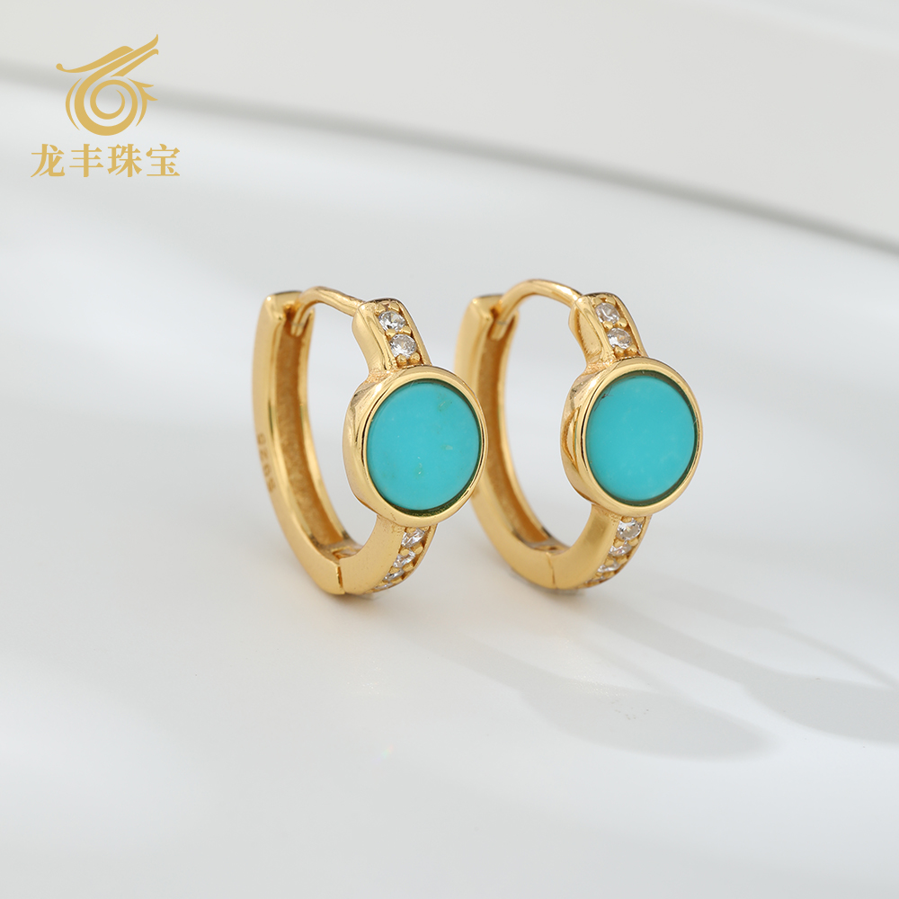 正品天然绿松石圆形耳扣女款高级