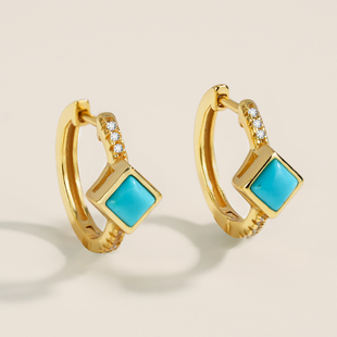 龙丰绿松轩珠宝正品天然绿松石方形耳钉女款高级感几何轻奢耳饰