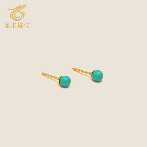 龙丰绿松轩S925银镀18K金耳钉