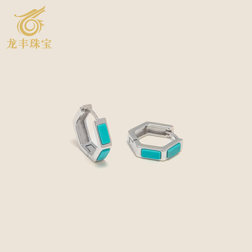 龙丰绿松轩S925银环扣耳钉