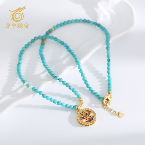 天然绿松石圆珠珍珠项链女款高级