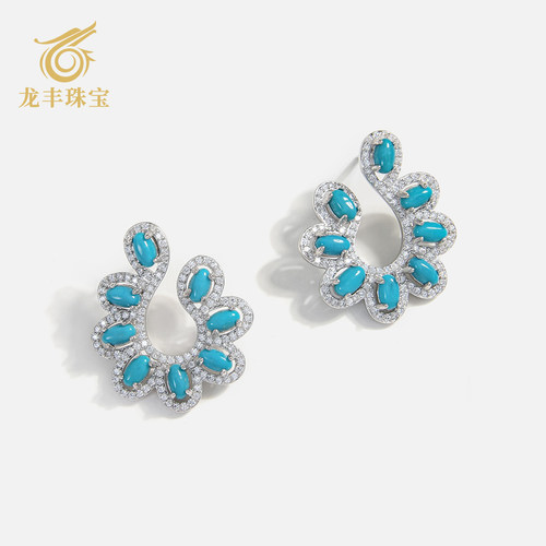 龙丰绿松轩珠宝绿松石花朵耳钉