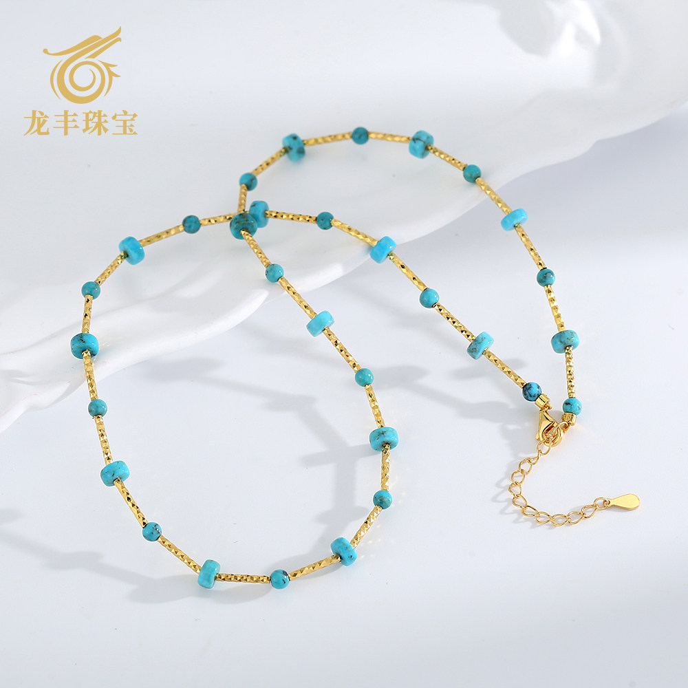 绿松石圆珠直切满天星女款项链图片