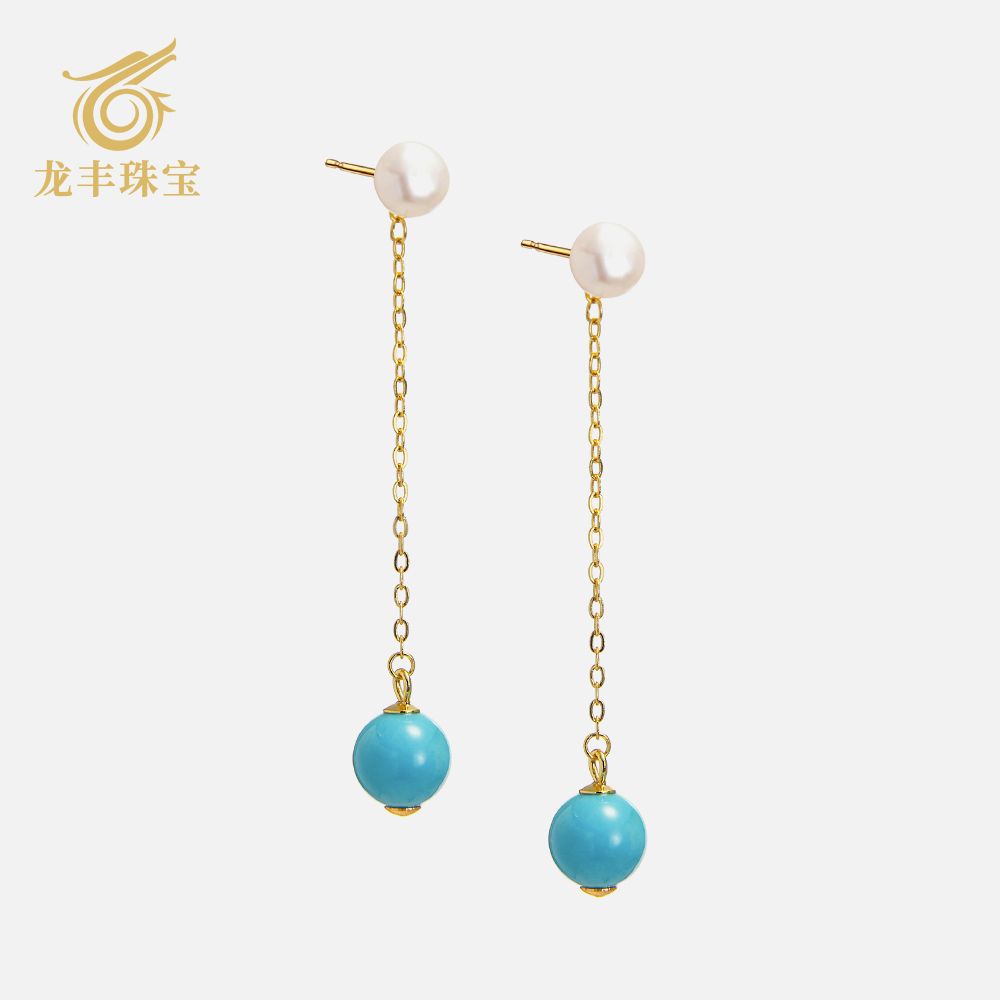 龙丰绿松轩天然绿松石圆珠耳钉