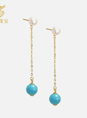 龙丰绿松轩天然绿松石圆珠耳钉