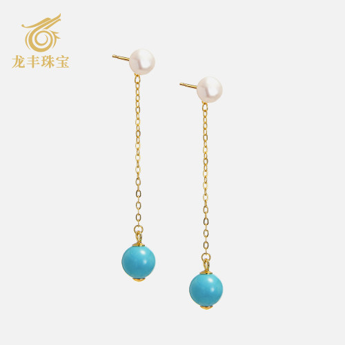 龙丰绿松轩天然绿松石圆珠耳钉