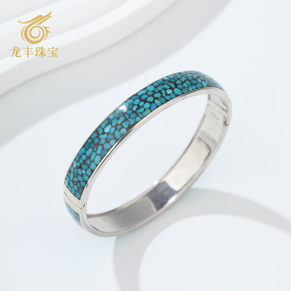 S925银天然绿松石乌兰花手镯女款