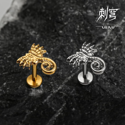CITICO刺穹 海马耳蜗钉耳钉插针款ASTM F136钛合金养耳洞耳饰男女
