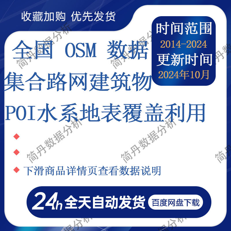 全国 OSM 数据-集合路网建筑物POI水系地表覆盖利用2014-2024年