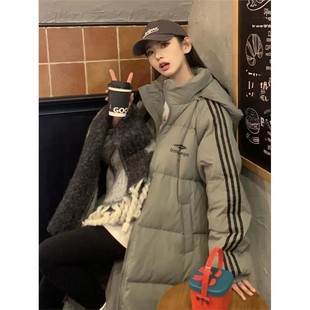 三条杠羽绒棉服女2025新款长款过膝宽松大被子冬季棉袄潮ins棉衣