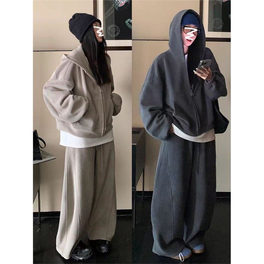 双面奥莉绒超厚卫衣套装女秋冬季慵懒风宽松阔腿裤休闲运动两件套