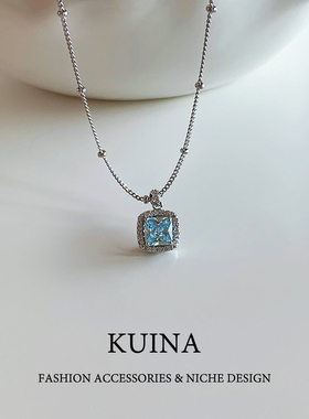 蓝色小方糖超闪项链女2025新款