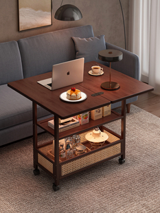 移动茶几可折叠桌子小户型客厅家用沙发阳台餐桌两用实木中古推车