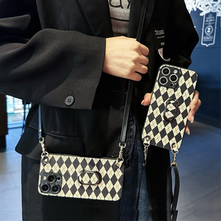 坎宁安适用于三星S24FE手机壳S25Ultra旋转支架S30Plus斜跨绳S20皮GalaxyS22 菱格s23FE商务5G小众s21保护套