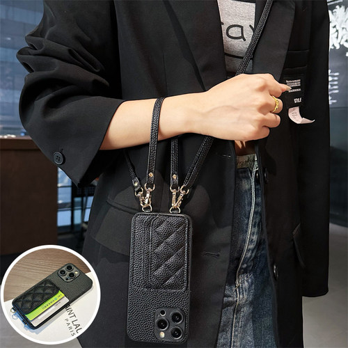 坎宁安适用于苹果16promax手机壳iphone15插卡套14plus小香风13斜跨绳12复古xs零钱包XR高档保护套8P防摔创意