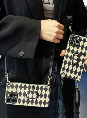 坎宁安适用于荣耀X70手机壳畅玩60plus旋转支架x60i斜跨绳30s皮V40菱格X7A商务8a背带20lite全包畅享30保护套