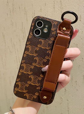 腕带手机壳适用于三星S23Ultra手机套S22简约A01腕带S21+支架S20plus/A72复古S21FE/a53防摔note10皮质保护壳