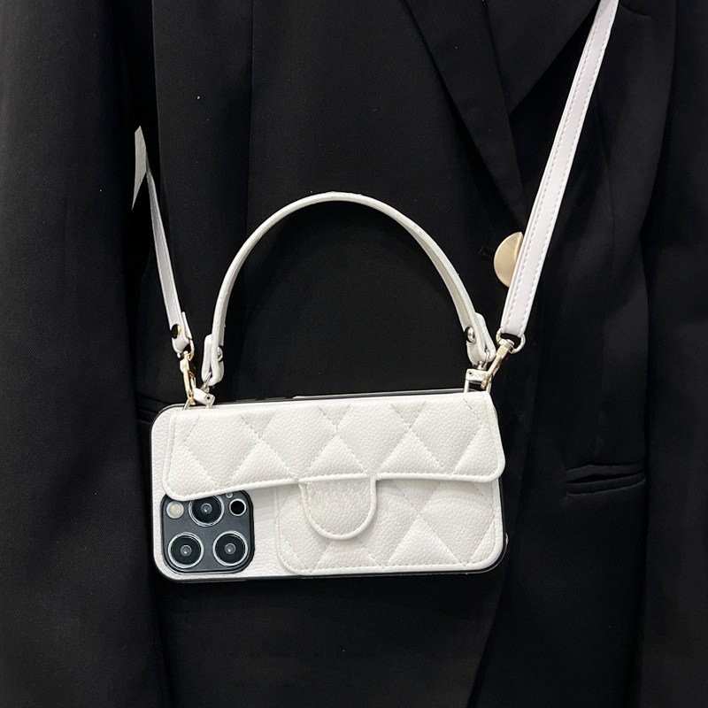 适用iPhone15promax手机壳苹果14春夏插卡13小香风12手提包11斜挎绳XR防摔xs创意8钱包6皮质7plus女款6s潮