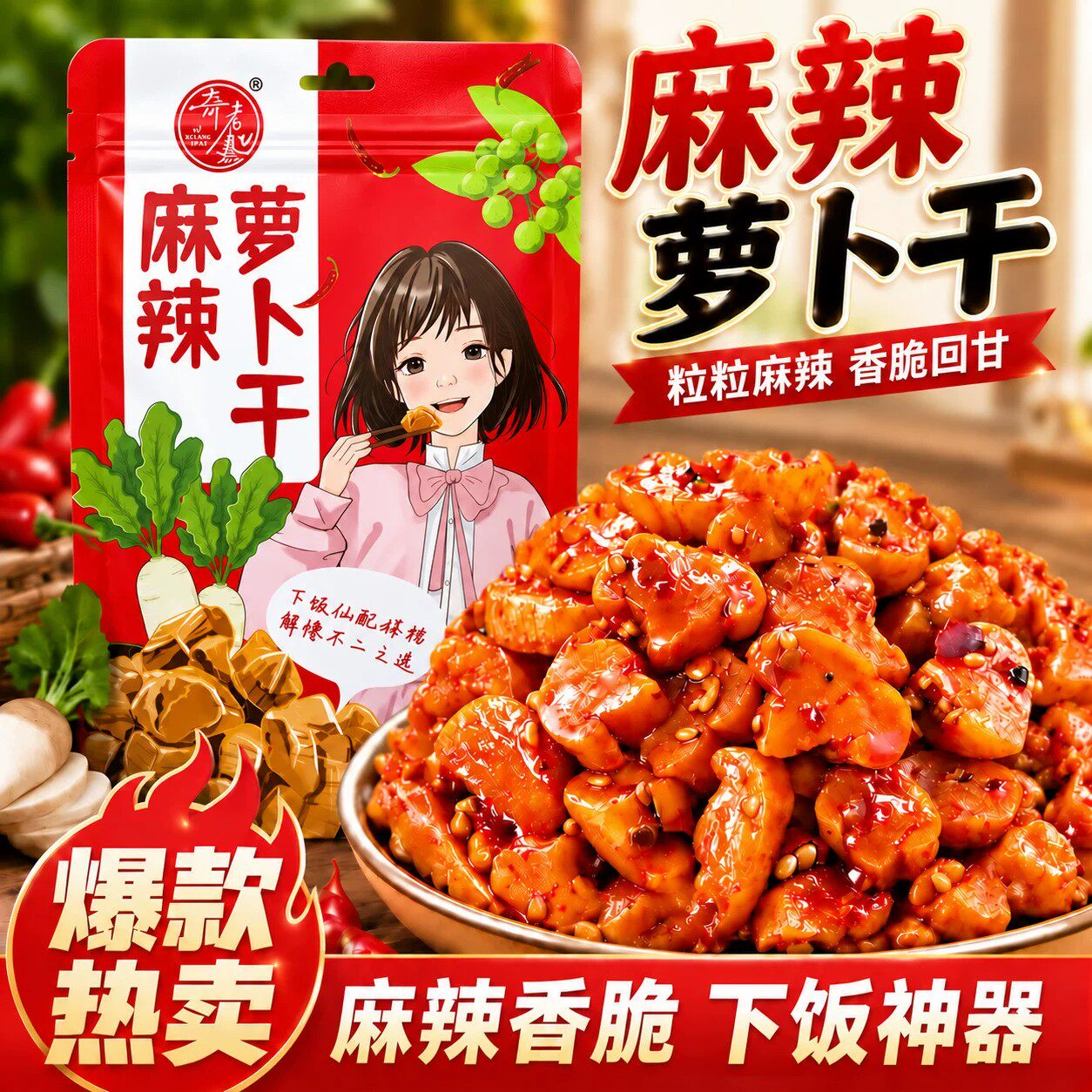 麻辣嘎嘣脆萝卜干下饭500g袋装