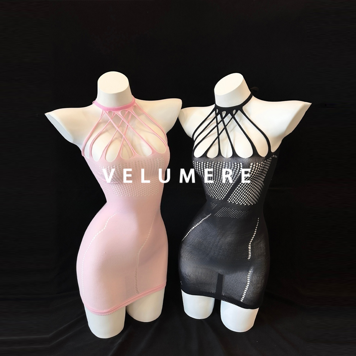 雾岛「撕扯派对」挂脖镂空透视网眼包臀裙性感纯欲连体衣