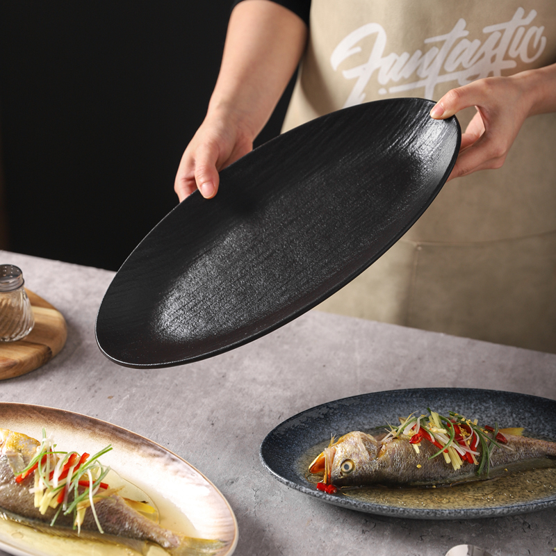 川岛屋日式鱼盘家用蒸鱼盘子陶瓷菜盘特别好看的餐盘高级感装鱼盘