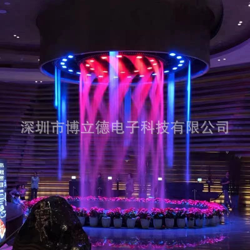流水光纤数字瀑布数码水墙创意设计圆形室内氛围七彩水帘装饰项目