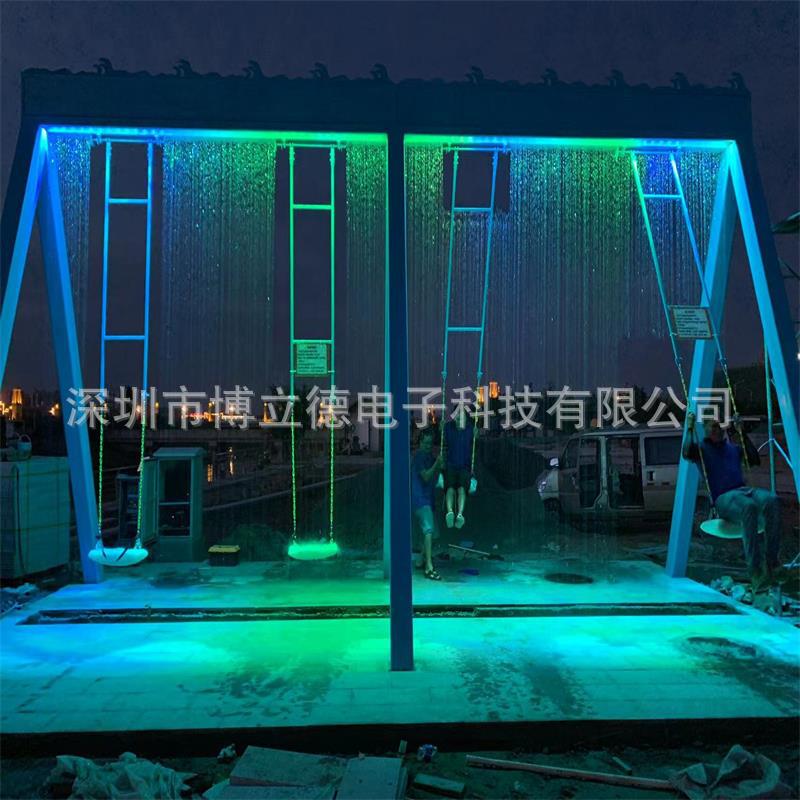 网红水幕秋千 户外大型互动瀑布水帘秋千 景区雨幕水帘美陈道具
