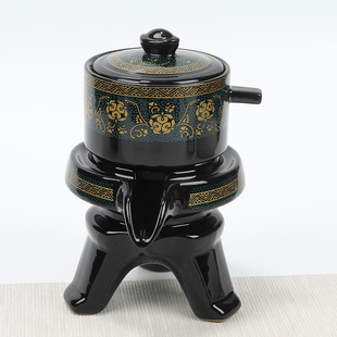 陶瓷家用旋转出水泡茶器自Q动茶壶茶杯盖子配件 懒人石磨茶具套装