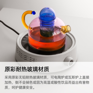 创意撞色耐高温玻璃茶水分离w过滤小泡茶壶家用电陶炉围炉煮茶壶