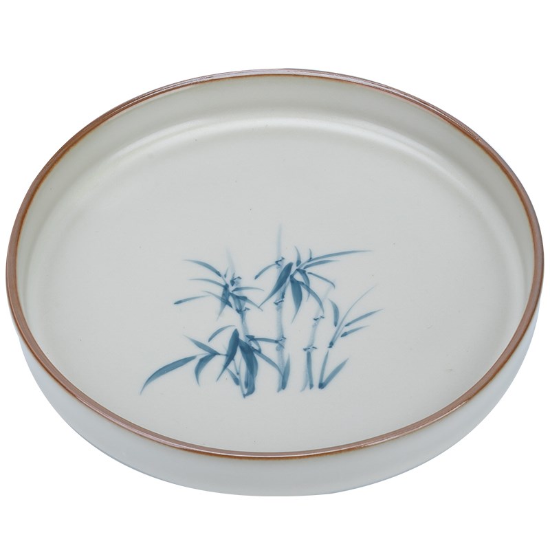 米黄汝窑手绘壶承蓄水干泡盘功夫茶具配I件中式茶盘陶瓷茶托养壶