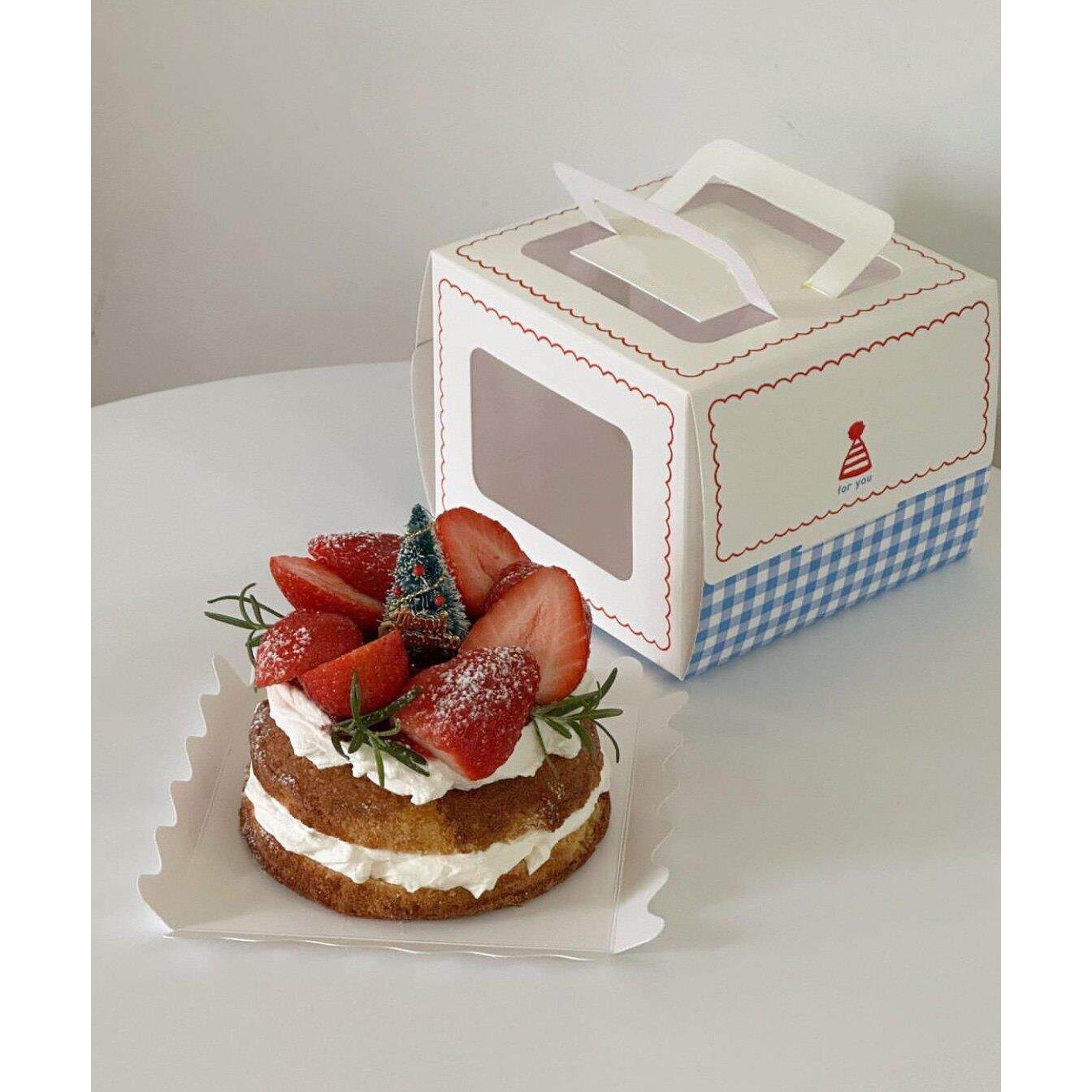 韩式清新可爱野餐生日蛋糕手提礼物包装纸盒甜品店4寸6寸打包盒子