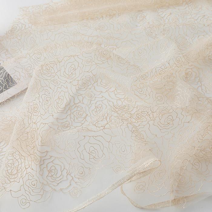 金丝线刺绣玫瑰花网纱布料女装裙装旗袍礼服舞台服装面料diy布