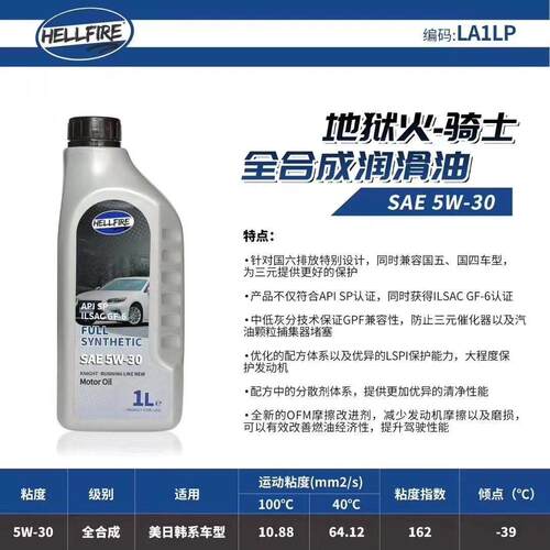 常规5W30全合成机油 HELLFIRE 骑士系列 GF6/SP级
