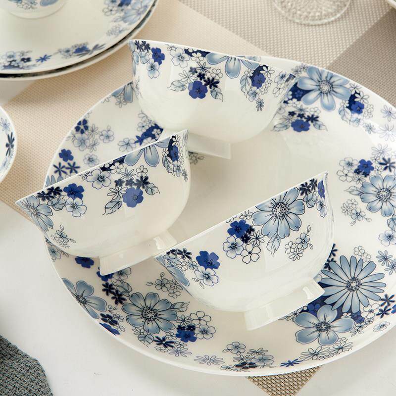 唐山骨瓷花集斗笠碗饭碗面碗菜碗沙拉盘陶瓷青花餐具敞口碗大海碗