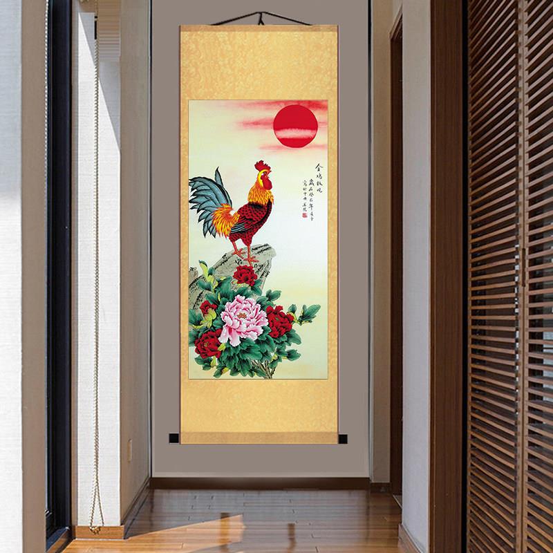 公鸡画金鸡报晓吉祥如意装饰画鸡图案的风水富贵吉祥挂画字画国画