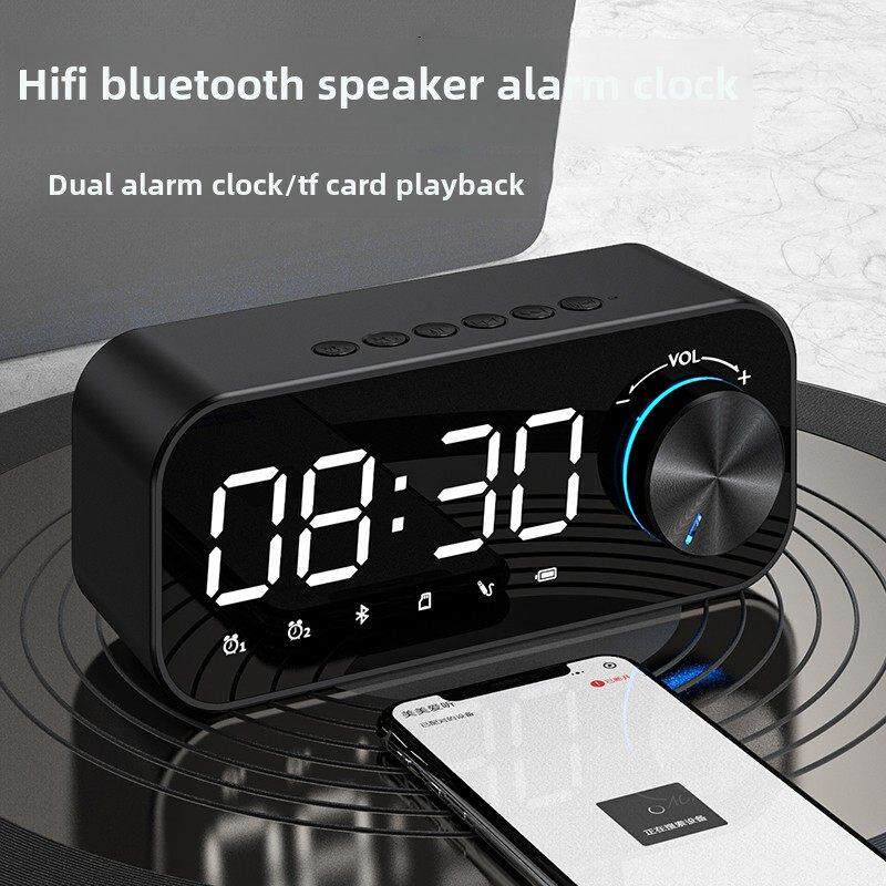 多功能蓝牙音箱闹钟大音量家用桌面电子钟TF卡播放器充电式夜光钟