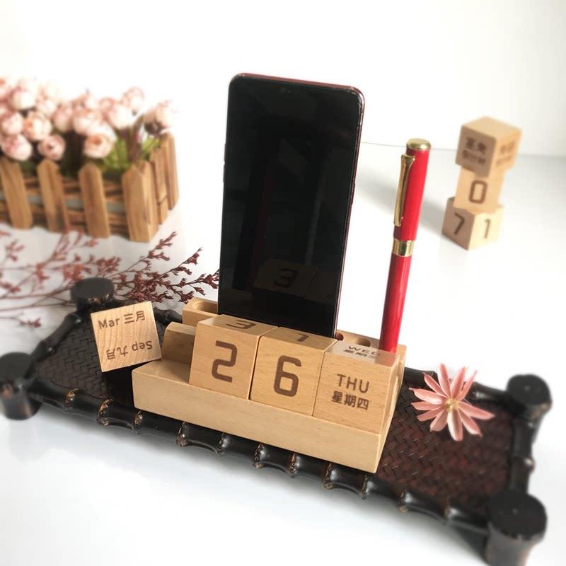 万年历活动2025桌面手工创意木质台历高考倒计时小型日历摆件定制
