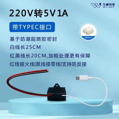 人体存在传感器摄像头供电220V转5V typec电源线电源降压变压模块