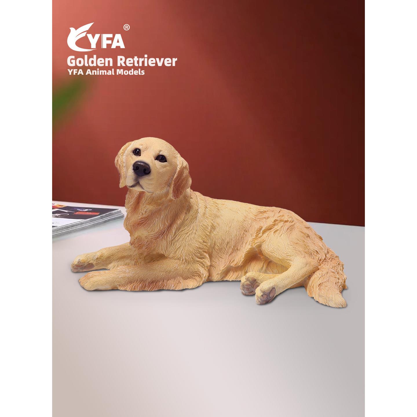 吉佳美YFA模玩金毛犬卧姿仿真狗模型手办车载摆件工艺品创意礼物