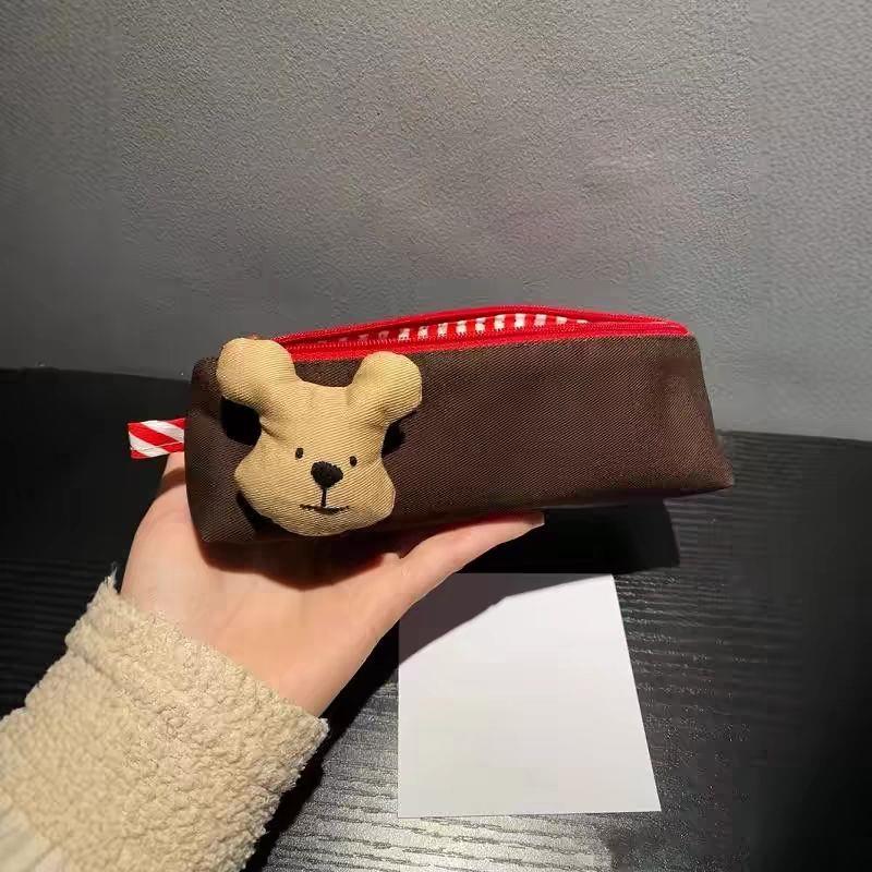 韩版可爱棕色小狗笔袋少女心大容量学生文具袋多功能收纳袋便携